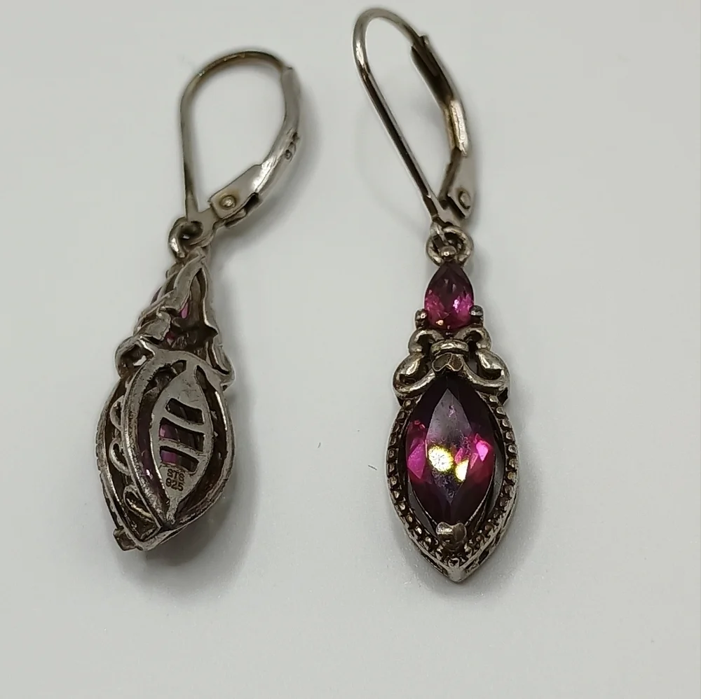 Sterling Silver and Purple Gemstone Drop Earrings